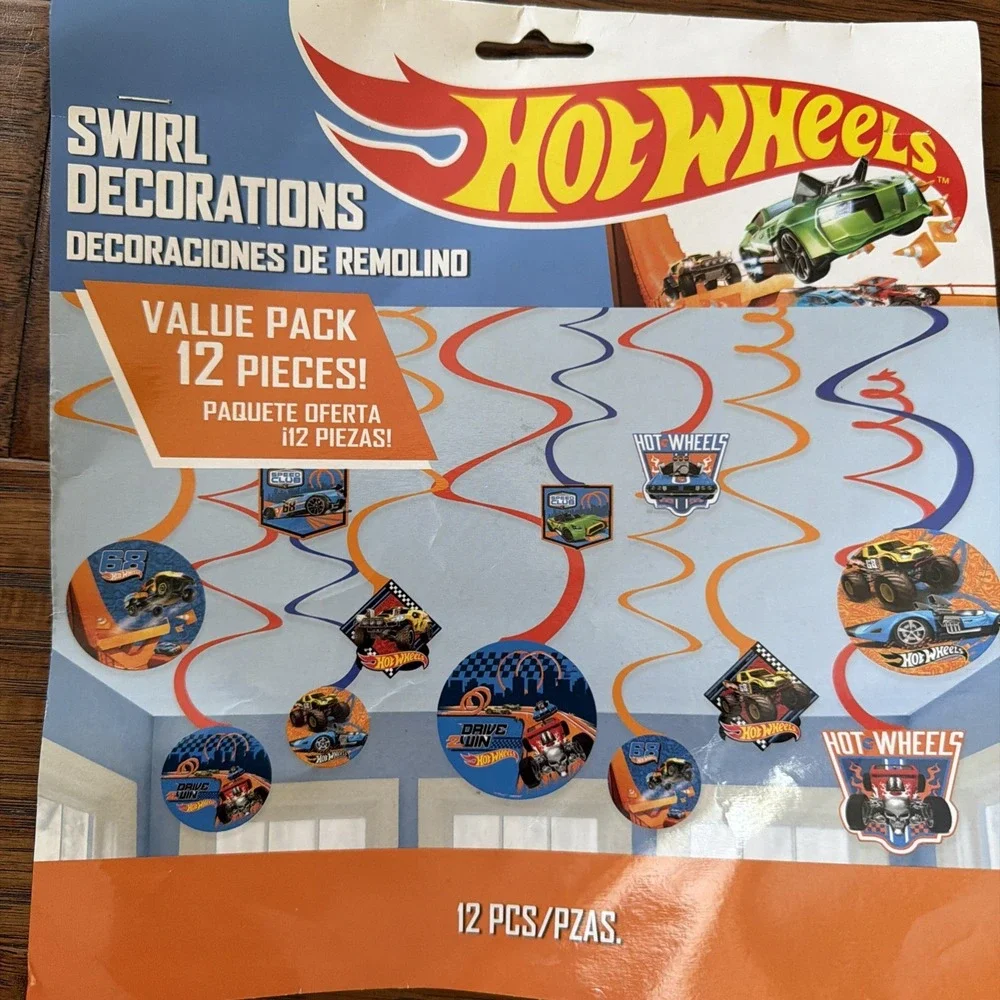 HOT WHEELS Wild Racer HANGING SWIRL DECORATIONS (12) ~‎ Birthday Party Supplies